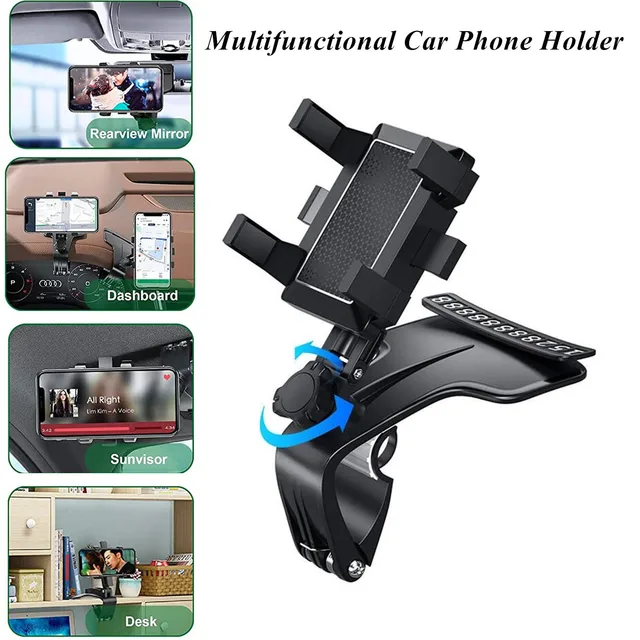 Universal Dashboard Car Phone Holder with Parking Number Plate 360 Degree Rotatable Auto Mobile Phone Clip Bracket for Iphone