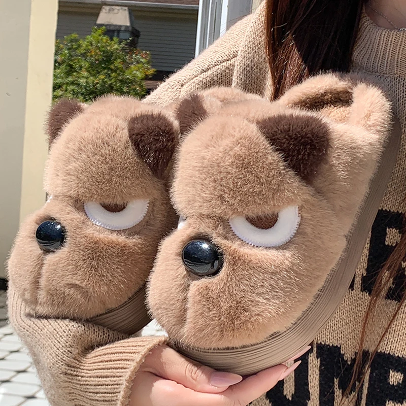 Cute Cartoon Fluffy Slippers for Women Comfortable Soft Thick Sole Warm Home Slides Woman Winter Indoor Couple Cotton Slippers