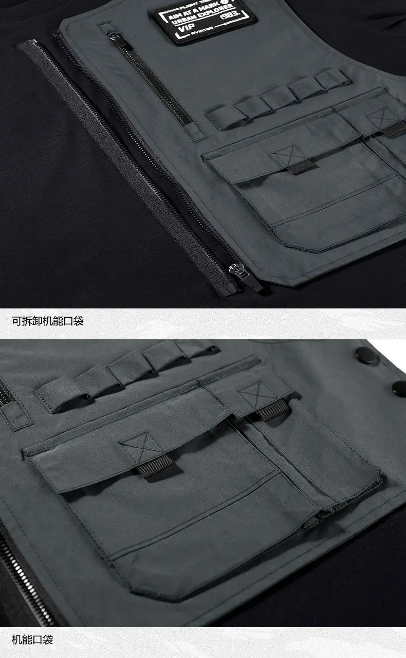 Trendyol Men Black Techwear 100% Cotton Patch Stich Short Sleeve T-Shirts Summer Mens Oversized Locomotive Style Tooling T Shirt
