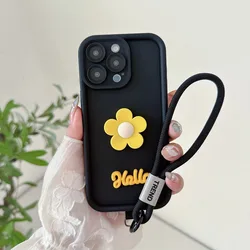 Floral Lanyard Soft Phone Case with Rope Cover for Tecno Pova 6 Neo 5G (Black)