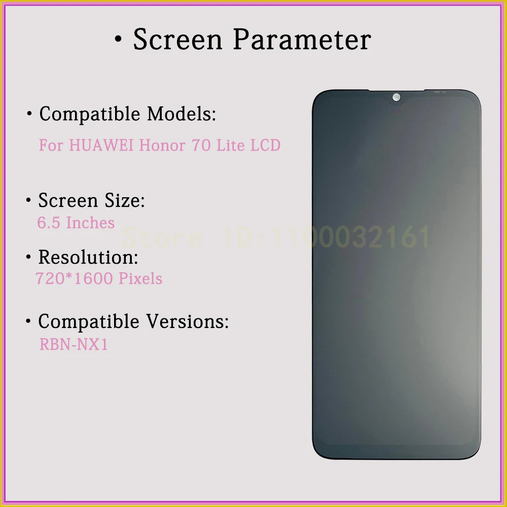 Écran LCD Honor 70 Lite / X6 / X8 5G - Complet Avec Châssis - Noir - Neuf