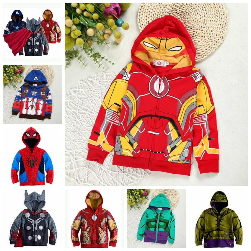 Children Tops Hooded Jackets Long Sleeve Pajama Spiderman Iron Man Baby Boy Coat