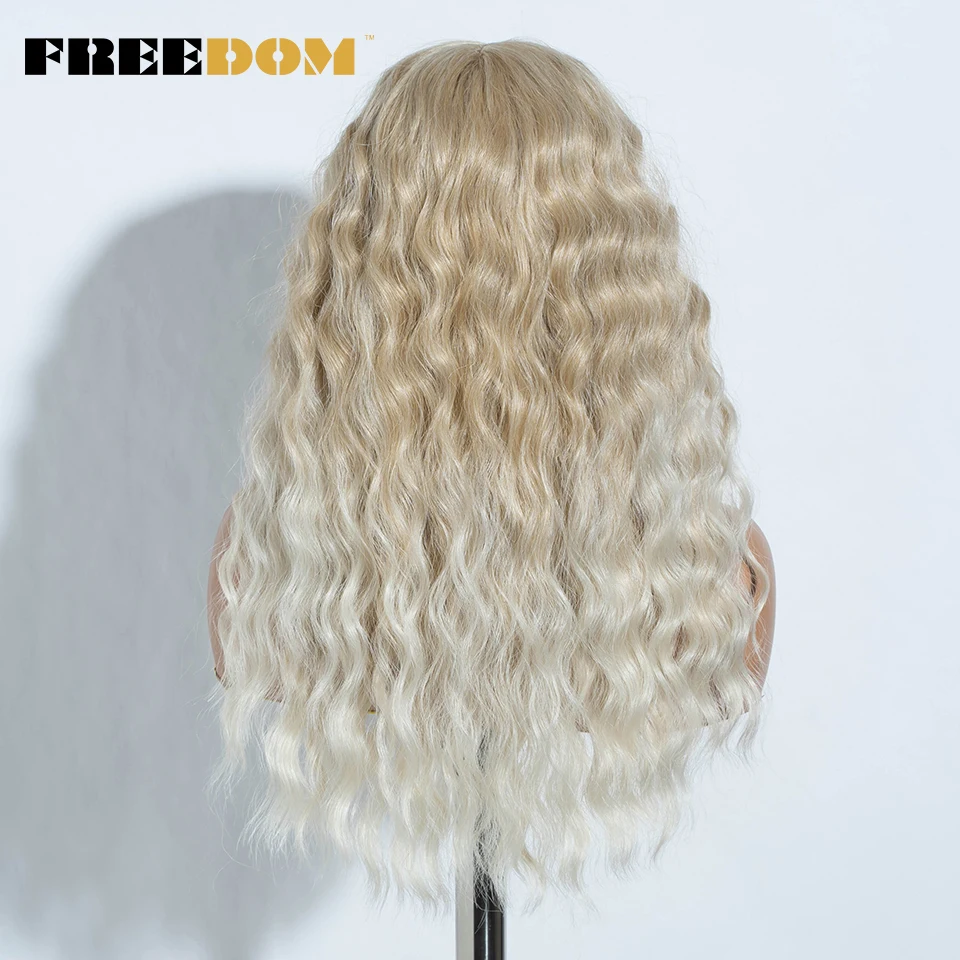 FREEDOM Synthetic Lace Front Wig For Women Short Curly Wig 20 Inch T Part Lace Front Ombre Blonde White Ginger Cosplay