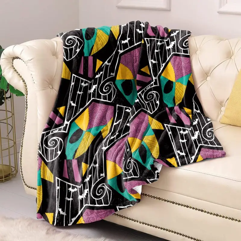 Halloween Sally Decke, warmes Fleece, bunt, Patchwork-Druck, Deckenbezug, Halloween-Party, Sofa, Dekoration, Decken für die ganze Saison – Detail 9
