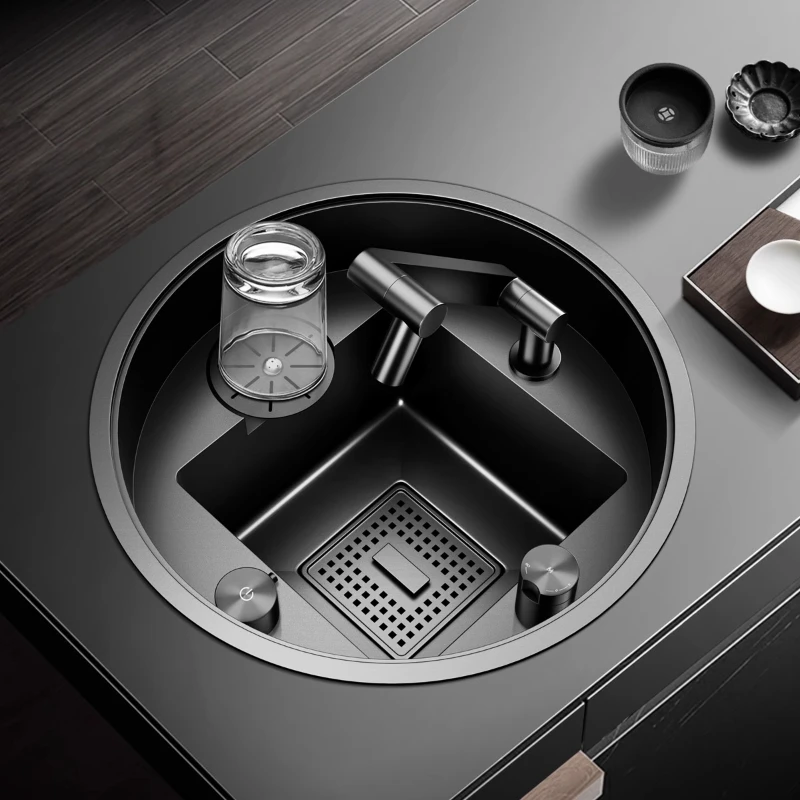 Round pantry bar, hidden mini cup washer, sink, small size and small single slot.