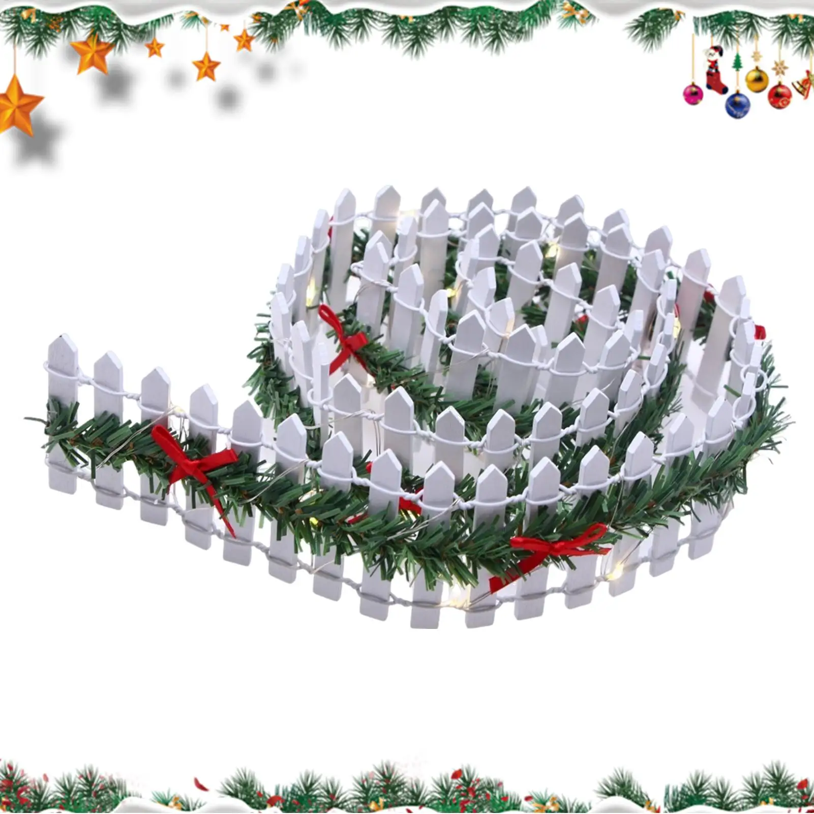 new Dollhouse Miniature Fairy Garden Decor Mini Fence Christmas LED Light Rattan Wooden Fence Landscaping Prop
