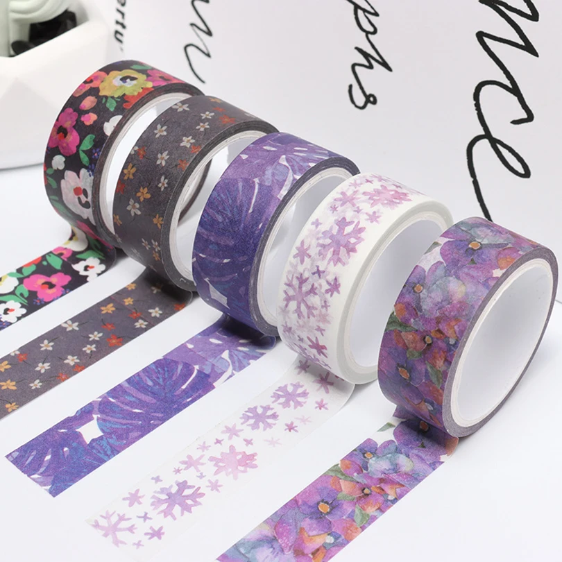 5Pcs Flowers Washi Tapes Scrapbooking Washi Tape Set 5m Diary Stationery Decorative Adhesive Tape Journal Supplies Masking Tape 6