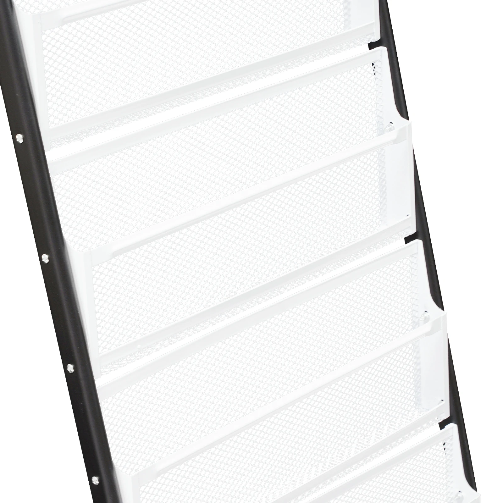Bodenständer, Broschürenständer, 6-stufiger Broschürenhalter, Zeitschriftenständer mit Rollen, moderne Backfarbe aus schwarzem Eisen, 4 Räder, 6 Regale – Detail 2