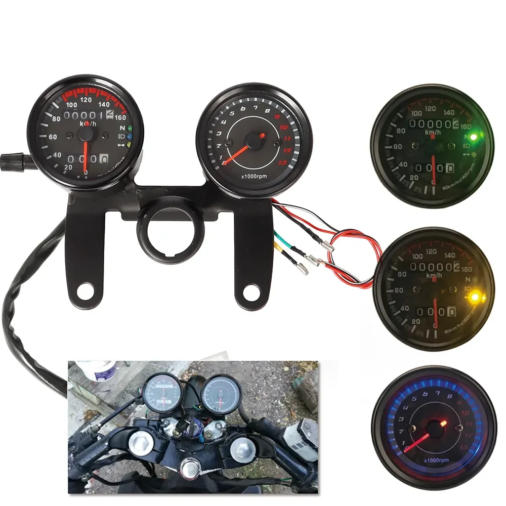 

12V Black Motorcycle Odometer Tachometer Speedometer Gauge For Honda Cafe Racer Universal Motorbike Odometer LED Speed Meter