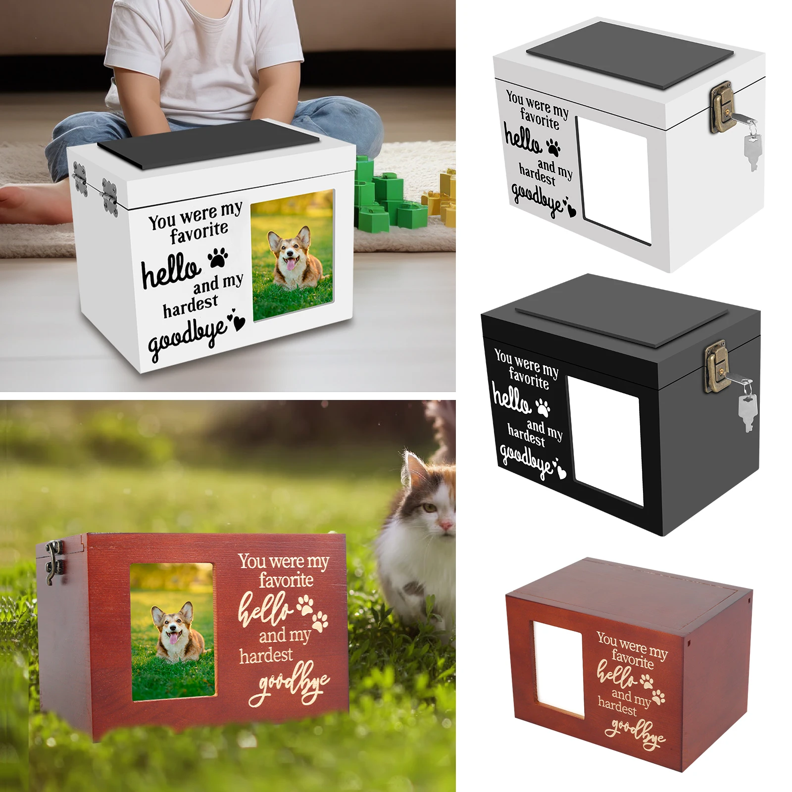 Wood Pet Memorial Urn DIY Personalized Pet Urn Memorial Box with Photo Frame for Dog Cat Bird Mouse Cremation Ashes NEW