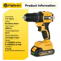 MELLWIN Perceuse à percussion électrique sans balais 480 N.m, réglage du couple 25+3, outil multi-visseuse sans fil pour batterie Makita 18V 2