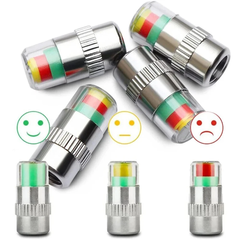 2/4pcs Car Tire Pressure Indicator Gauge Alert Monitoring Valve Cap Sensor External Valve Detection