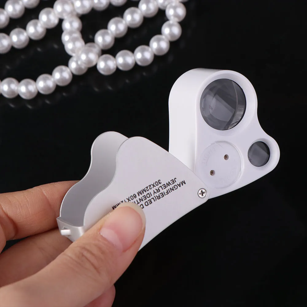 with Bright LED Light 30X 60X Illuminated Loupe Adjustable Lighting Flexible Foldable Jewelry Magnifier Hands Free Dual Lens