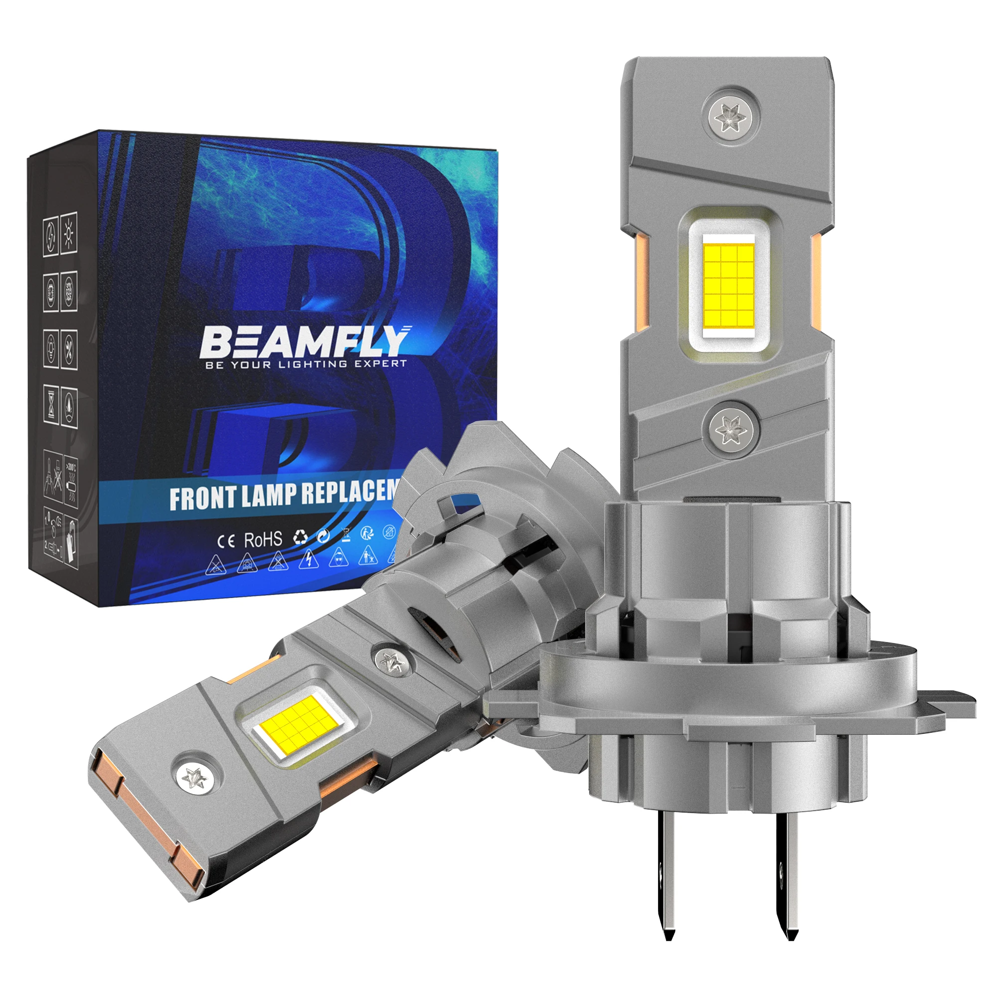 BEAMFLY H7 LED 전구, 구리 튜브 방열, 110W 36,000 루멘, 30개 CSP 칩, 6500K 1:1 OEM 호환 자동차 및 오토바이용 IP68