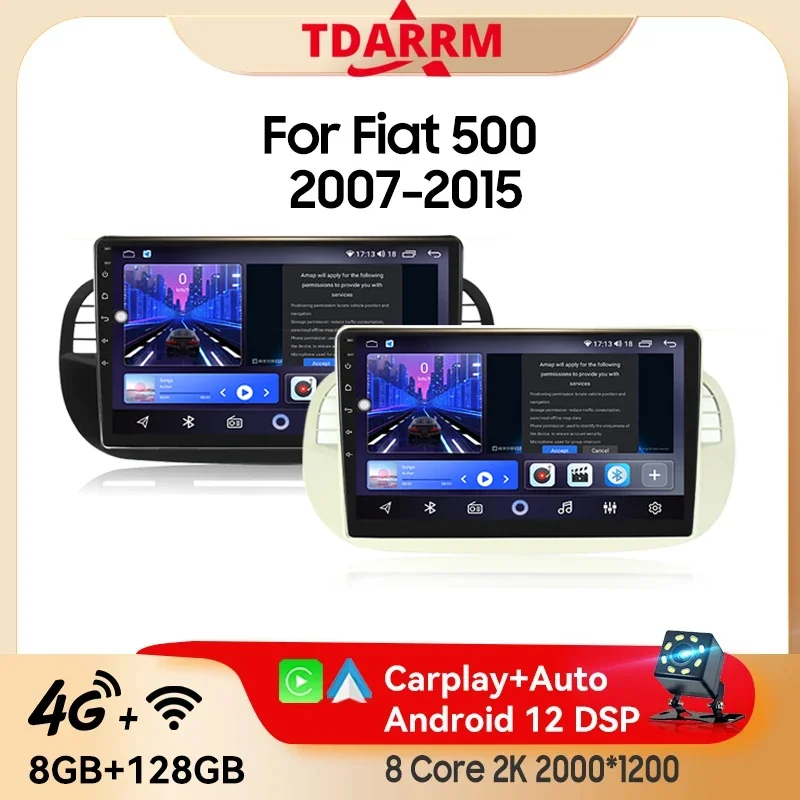 

9" Android 13 2K Car Radio For Fiat 500 2007 - 2015 Car Multimedia Video Player Stereo Navigation GPS Carplay Autoradio DSP IPS