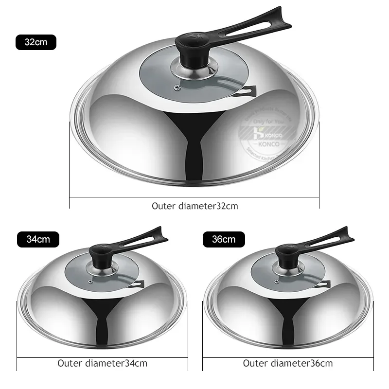 Glass Lid 30/32/34/36cm Compatible with Wok Pan Stainless Steel Replacement Cover Oven Safe for Skillets Pans Universal Cookware