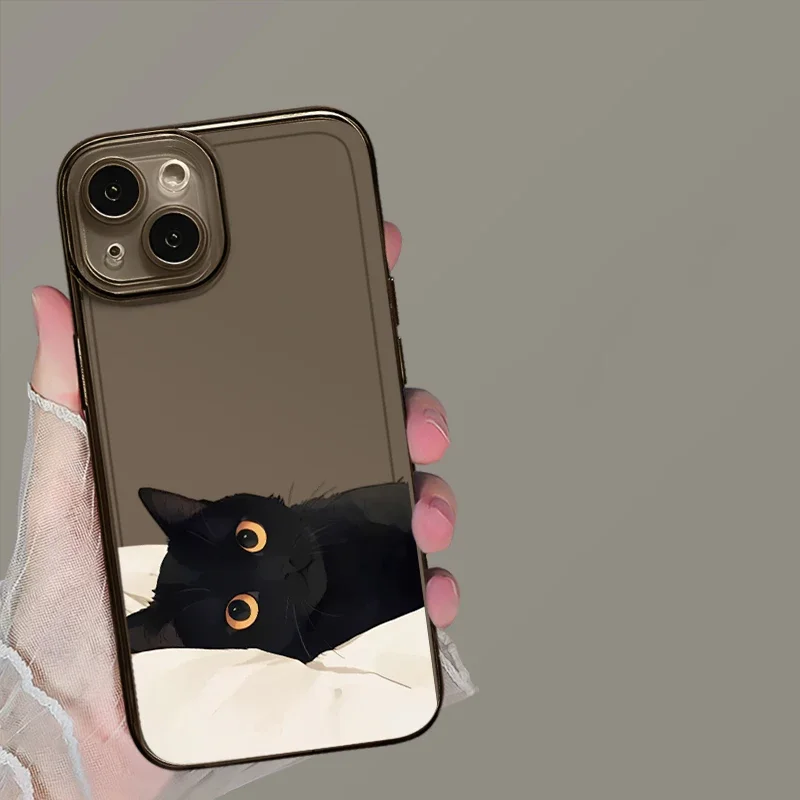Black Cat Couple Clear Phone Case – Transparent Protective Cover with Whimsical Design