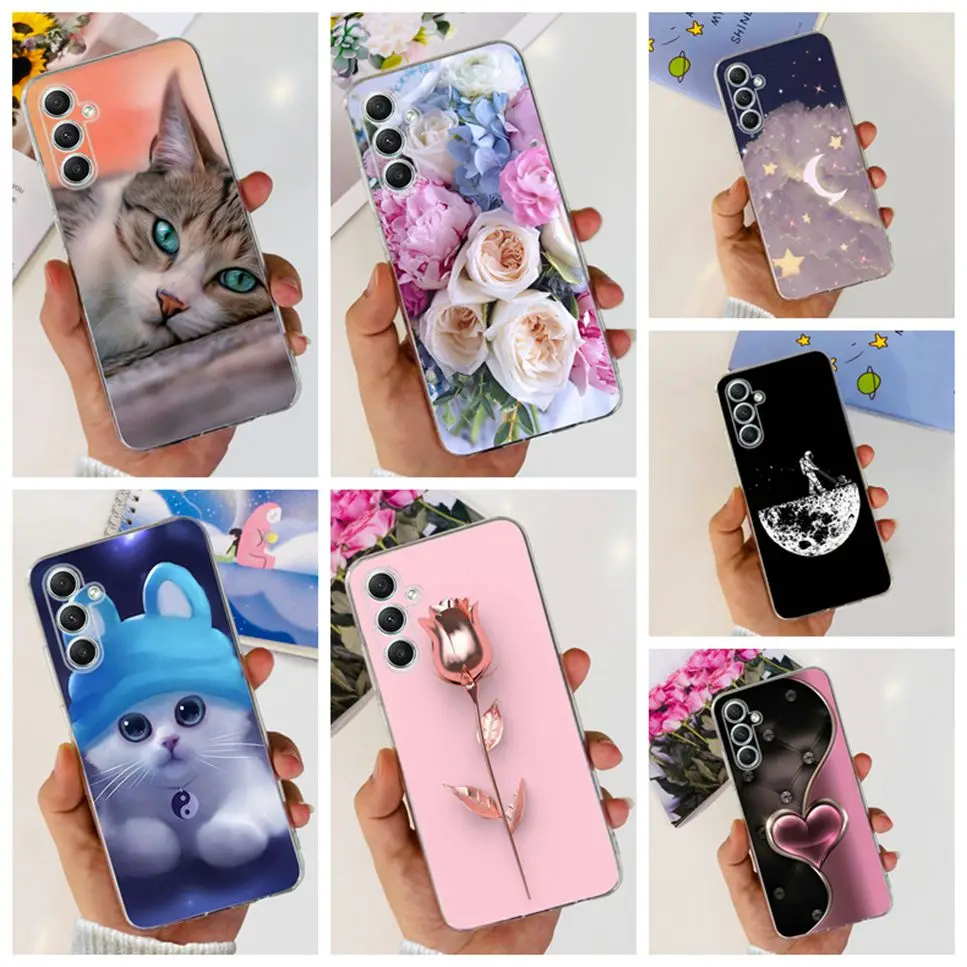 Cute Cat & Flower Design Soft TPU Silicone Clear Phone Case - Luxury Bumper Cover