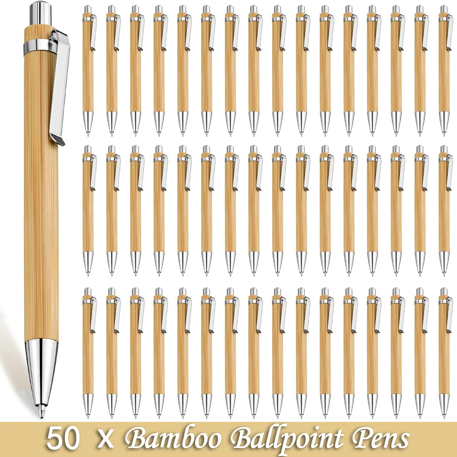 

50Pcs/Lot Bamboo Pen Bamboo Wood Ballpoint Pen 1.0mm Tip Office School Wrting Stationery Business Signature Ball Pens