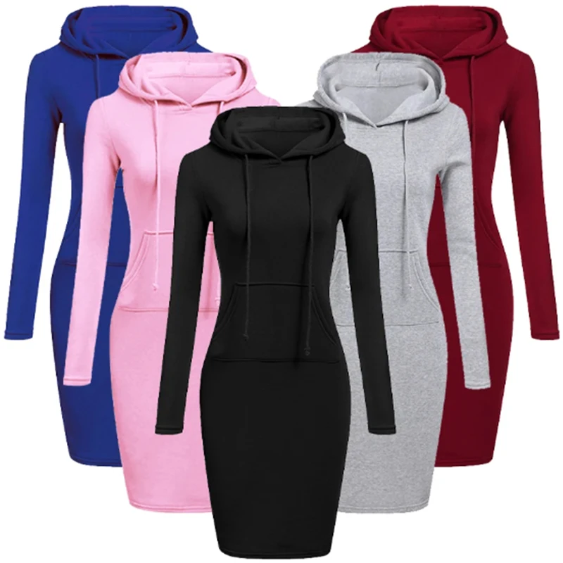 Ladies Dress Autumn Women Hooded Dresses Hoodies Women Sweatshirts Women Hoodies Dress Tops Ladies Clothing