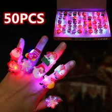 LED 조명 크리스마스 할로윈 반지, 빛나는 호박 유령 반지, 할로윈 파티 장식, 가정 산타 눈사람, 어린이 선물, 50 개