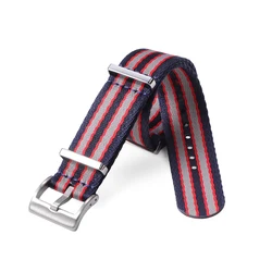 Premium 20mm Nylon Woven Watchband - Vintage French Army Style Strap - 20mm (Solid Blue - Red)