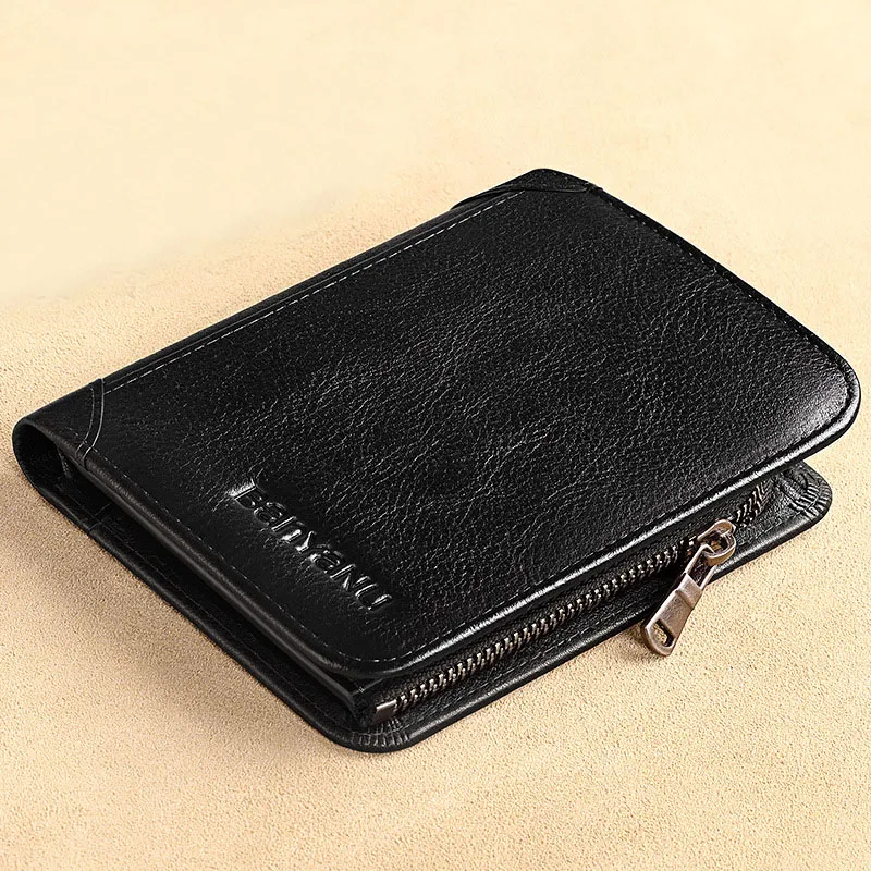 Men's wallet anti-theft swipe card wiping vegetable tanned leather super thin leather wallet with cowhide short wallet