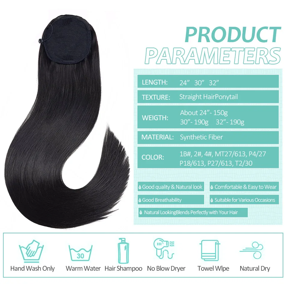 Synthetic Long Straight Ponytail Drawstring Pony Tail 32inch Clip In Hair Extensions for Women Heat Resistant Fake Hair BOOMING - Image 2