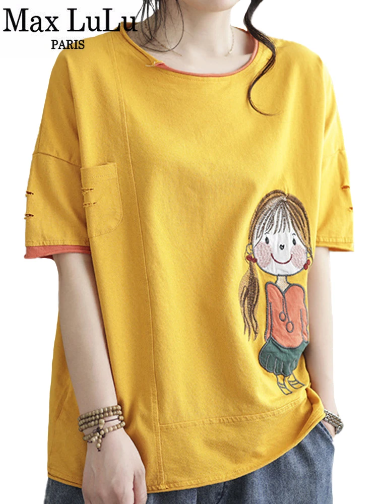 

Max LuLu Fashion Embroidery Tops 2022 Luxury Women Cartoon Designer T-shirt Short Sleeve Clothes Female Cotton Summer Tee Shirts