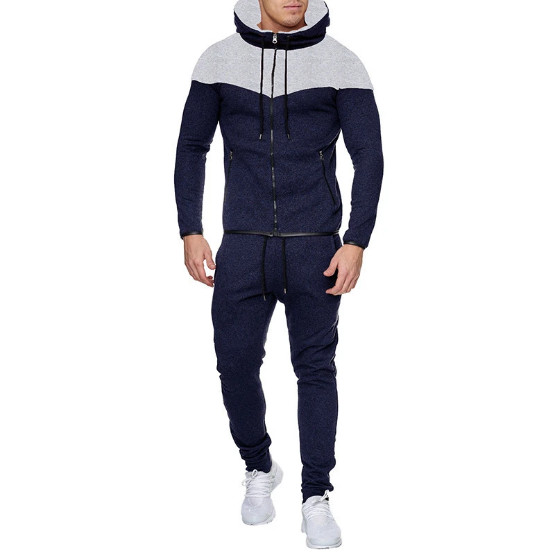 Spring Autumn Men's Sweatshirt Suit Letter Printed Zipper Pockets Hoodie+Drawstring Sweatpants Fashion Male 2Pcs Set