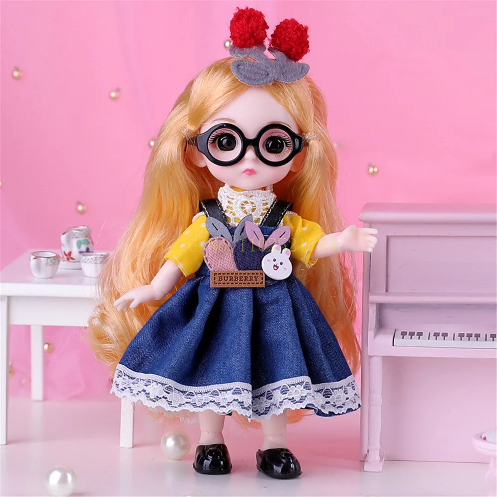 16cm Little Princess Action Figure Doll with Clothe Shoes, Movable 13 Joints Sweet Face Miniature Gift Toy for Girl