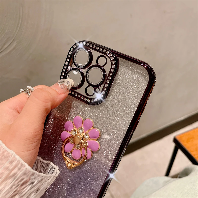 Luxury Plating Flash Diamond Frame Glitter Phone Case with Holder Stand Cover