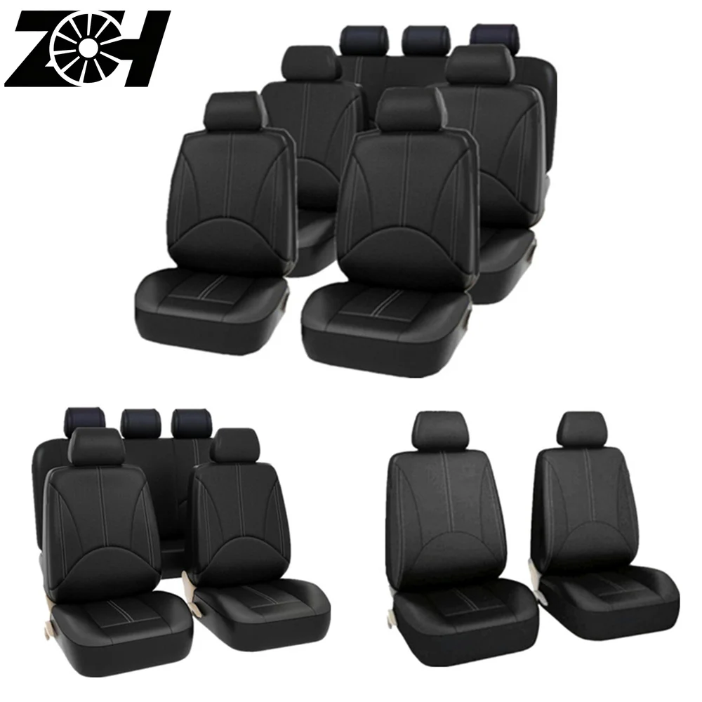 Coprisedili Universali in Pelle per 5 Posti, Coprisedili Completi per Auto e SUV, Colore Nero - Image 2