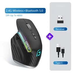 Ergonomic Multi-Device Wireless Optical Mouse - Bluetooth & 2.4G Connectivity (2.4g Bluetooth Black)