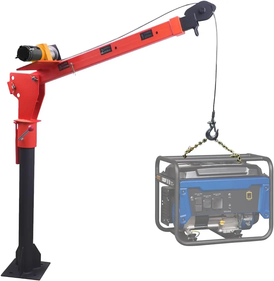 WINCH New 1100lb Folding Truck-Mounted Crane, with Electric Winch 3500 lb 12V, Painted Steel Pickup Truck Jib Cranes 360 Swivel