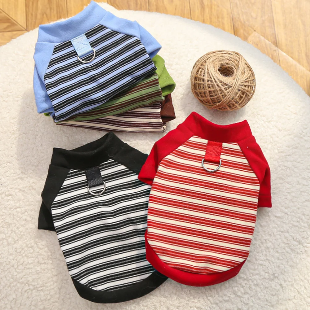 New Cute Striped Dog Bottoming Shirt Autumn Soft Dog Clothes Warm Puppy Pullovers Pet Cat Shirt Chihuahua Bichon Dog Costume