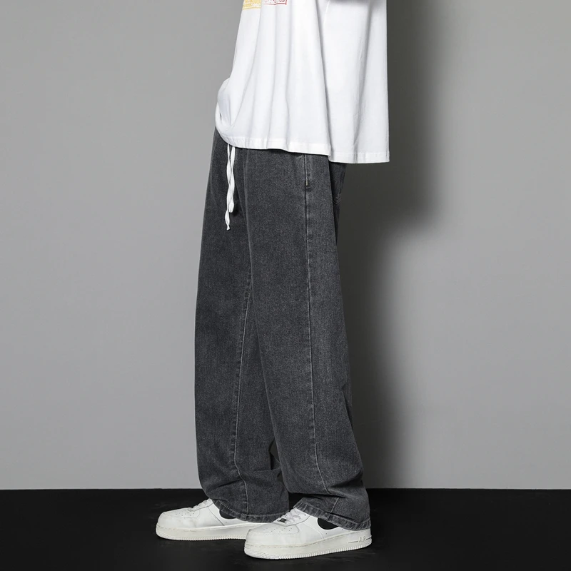 Korean Loose Straight Casual Jeans Men's Clothing Youthful Vitality Stylish Elastic Drawstring Autumn Winter All-match Trousers
