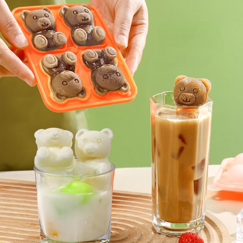 

4 Grid 3D Little Teddy Bear Shape Ice Cube Silicone Mold Silian Little Bear Ice Block Mold Household Ice Cream Ice Box Ice Mold
