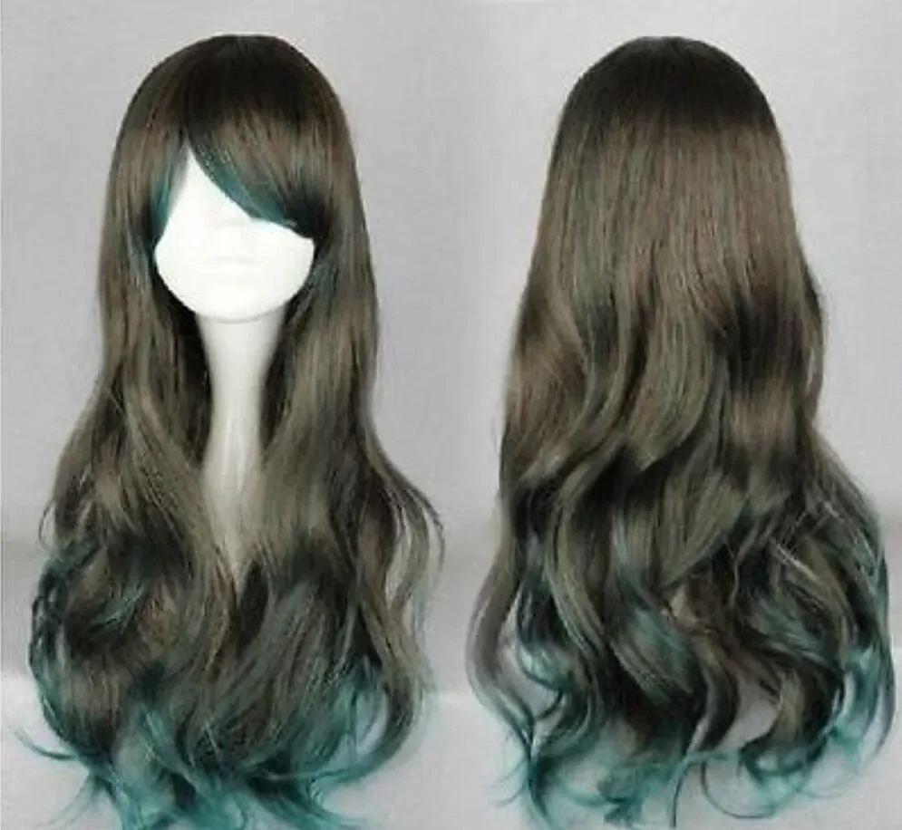 

Парик Лолита длинный коричневый зеленый меняющий цвет японский стиль Харадзюку косплей Вьющиеся парики