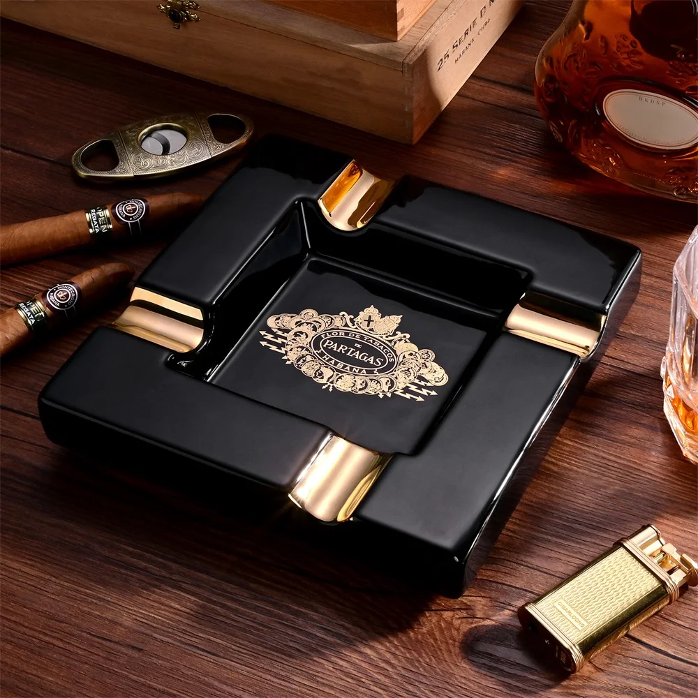 CIGARLOONG Posacenere In Ceramica Portatile 2 Slot – Design Barca Nero Per Casa, Ufficio, Esterno