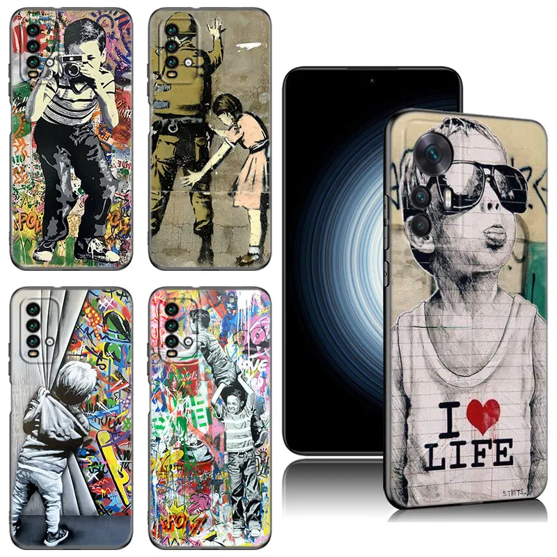 Custodia Per Telefono Banksy Graffiti Art Per Xiaomi Redmi K40 K50 Gaming Note 5 6 K20 K60 Pro 7A 8A 9A 9C 9I 9T 10A 10C 12C A1 A2 + Cover