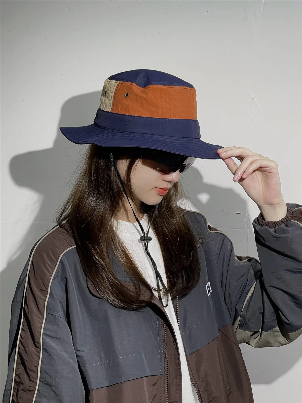 Women Men Japanese Camping Color Block Fisherman Hat Summer Outdoor Windproof Cap Bucket Hats_voghion.com
