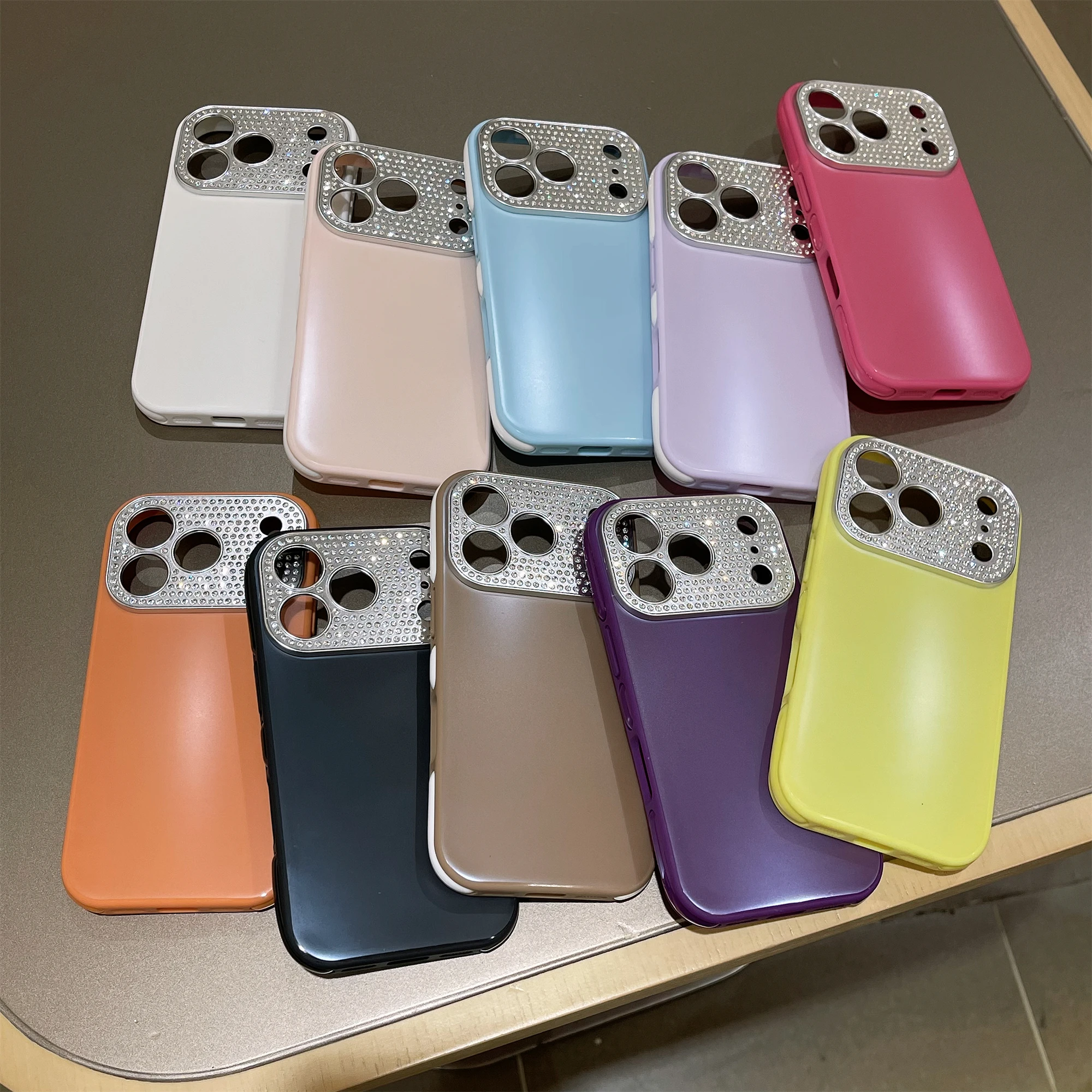 Glamorous Glitter Shockproof Camera Protection Case with Diamond Accents - Candy Color Bumper