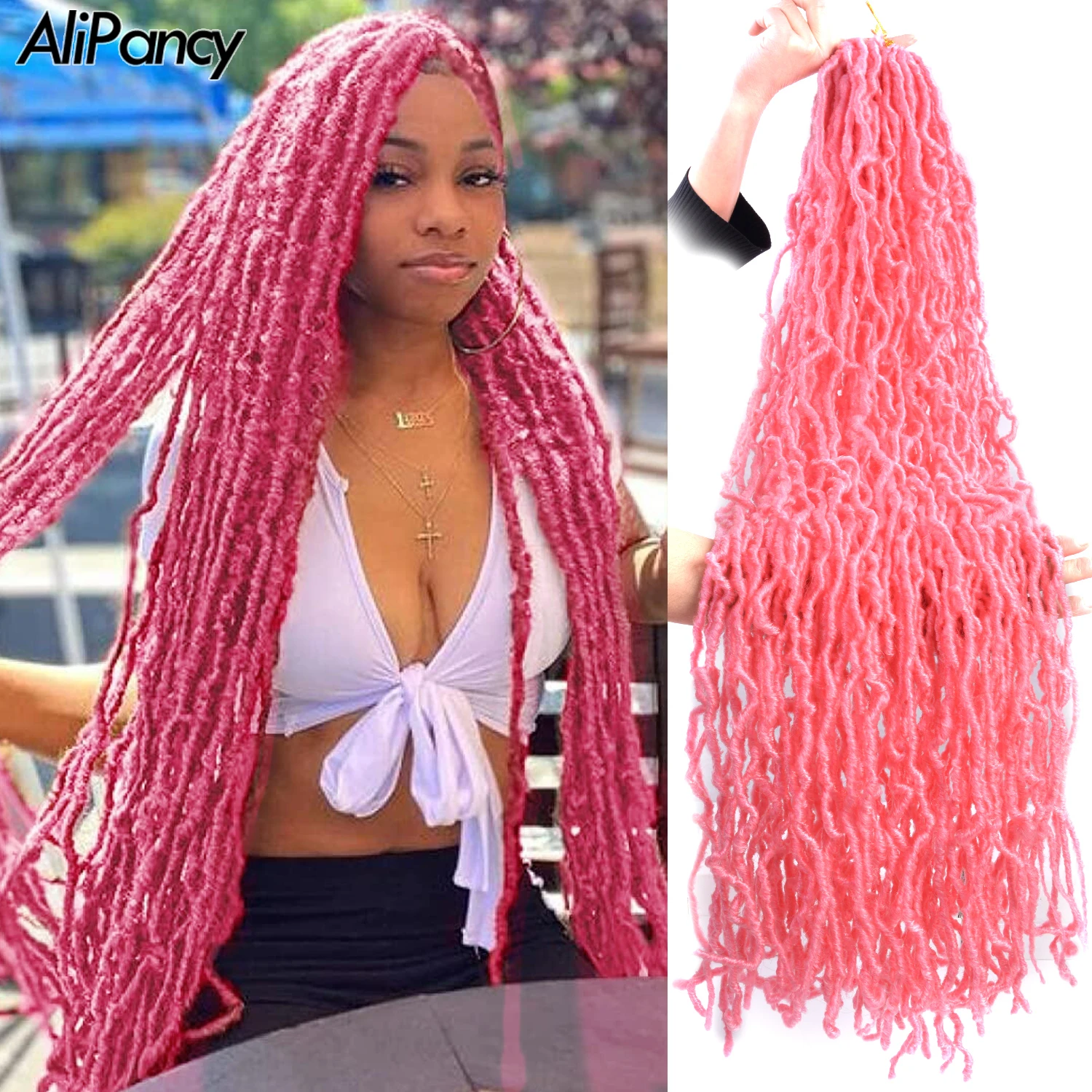 

Pink Synthetic Nu Locs 36Inch Soft Faux Locs Crochet Braid Hair For Black Women Pre Looped Long Goddess Locs Ombre Braiding Hair