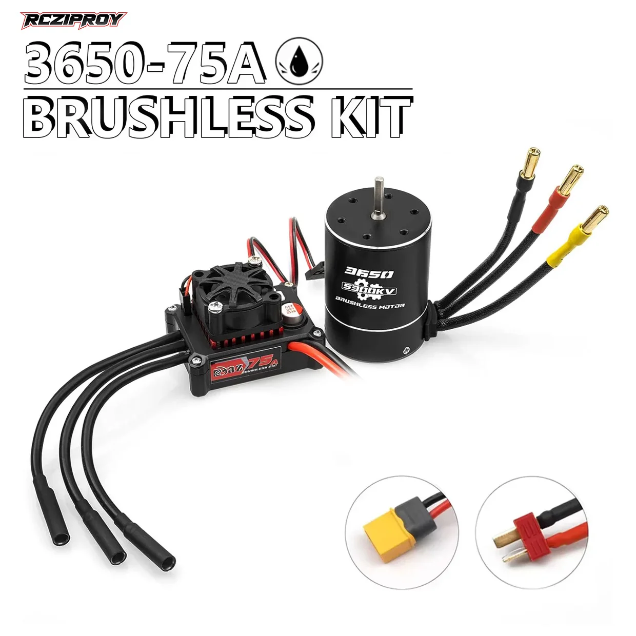 Moteur Brushless 3650 2600KV-6400KV avec ESC 75A pour Voiture RC 1/10, angle latéral