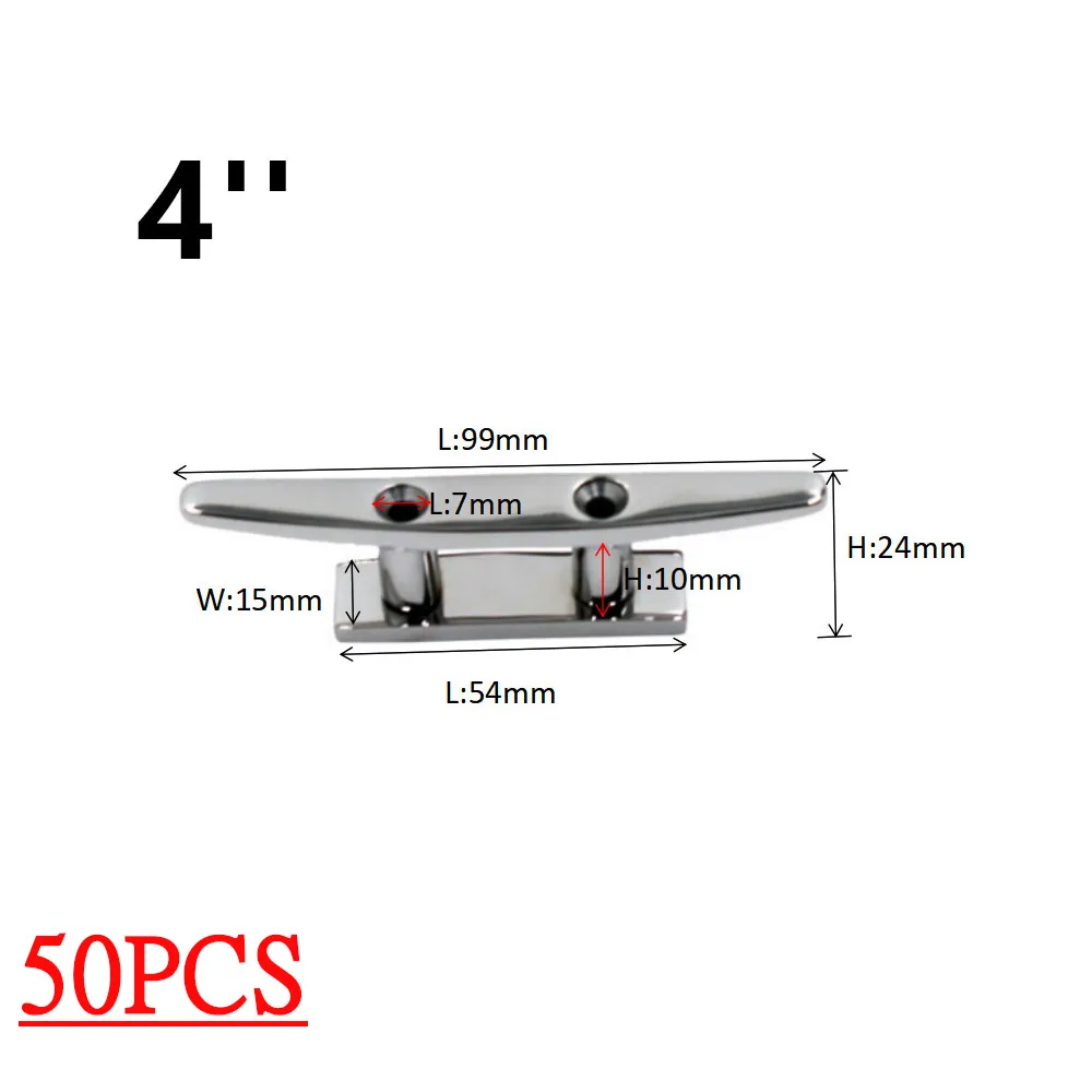 

50PCS 4 Inch 316 Stainless Steel Polished Combo Mooring Cleat 100mm boat cleat for marine boat yacht accessories