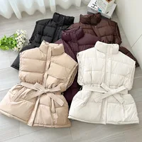 Chic Autumn Winter Thiened Cotton Puffer Vest Women's Faion Stand Collar Single Button Vest Waist Cinched Outerwear Jacket