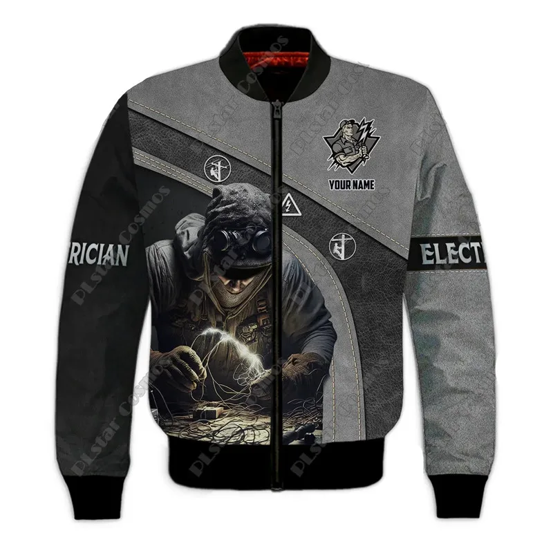 

New Winter 3D Printing Custom Name New Skeleton Technician Welding Pattern Warm Hoodie Thickened Jacket Zipper Hoodie
