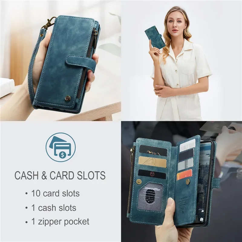 Premium Business Flip Leather Zipper Wallet Case and Card Holder