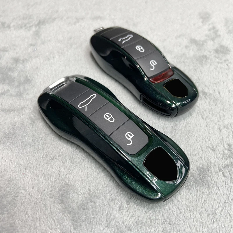 Key Case Dark Green for Porsche 718 911 Panamera Cayenne Macan Boxster Cayman Car Key Shell Cover Remote Control Fob Replace